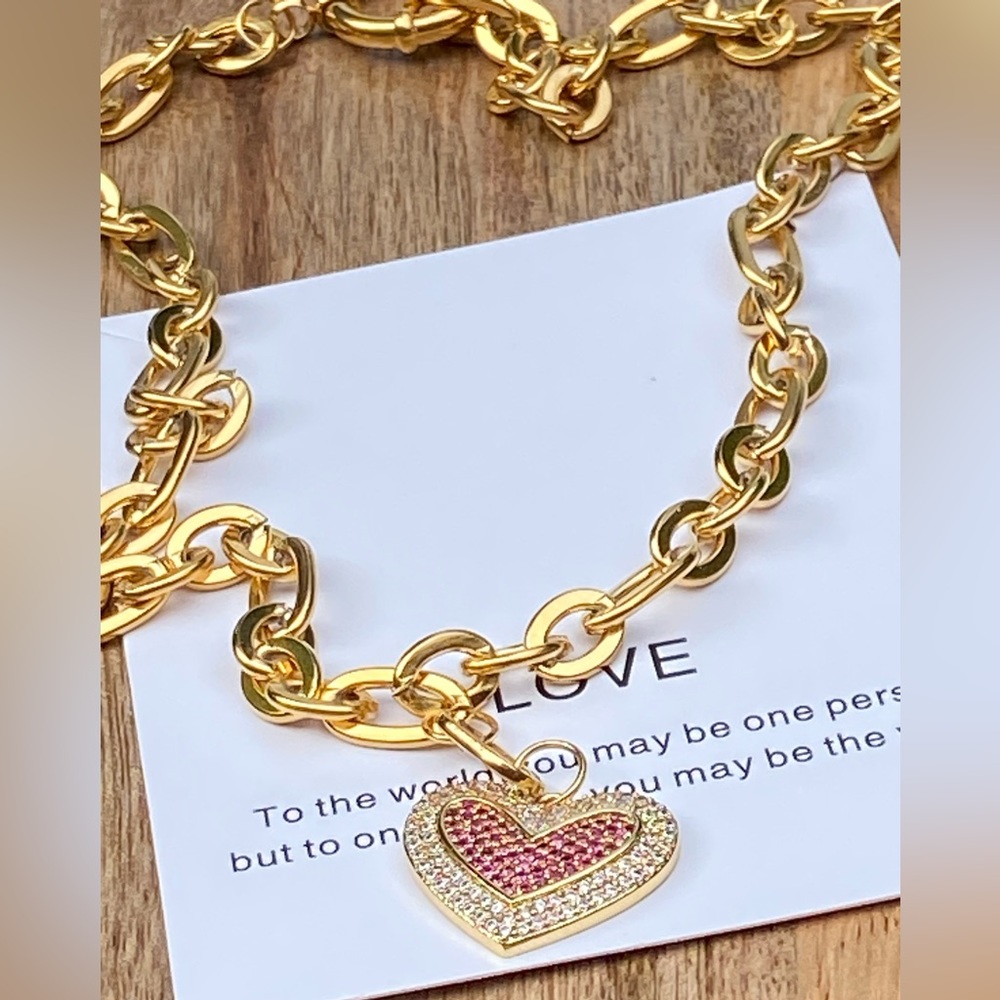 New heart pendant gold tone stainless steel necklace choker